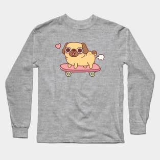 Cute Farting Pug On Skateboard Funny Long Sleeve T-Shirt